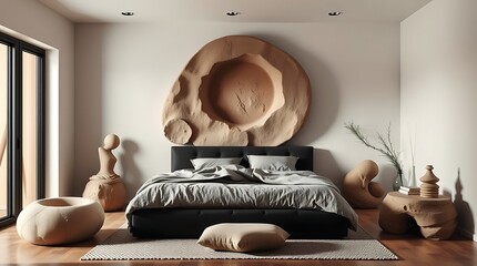 A bright, vibrant, and energetic close-up shot of a stylish bedroom .