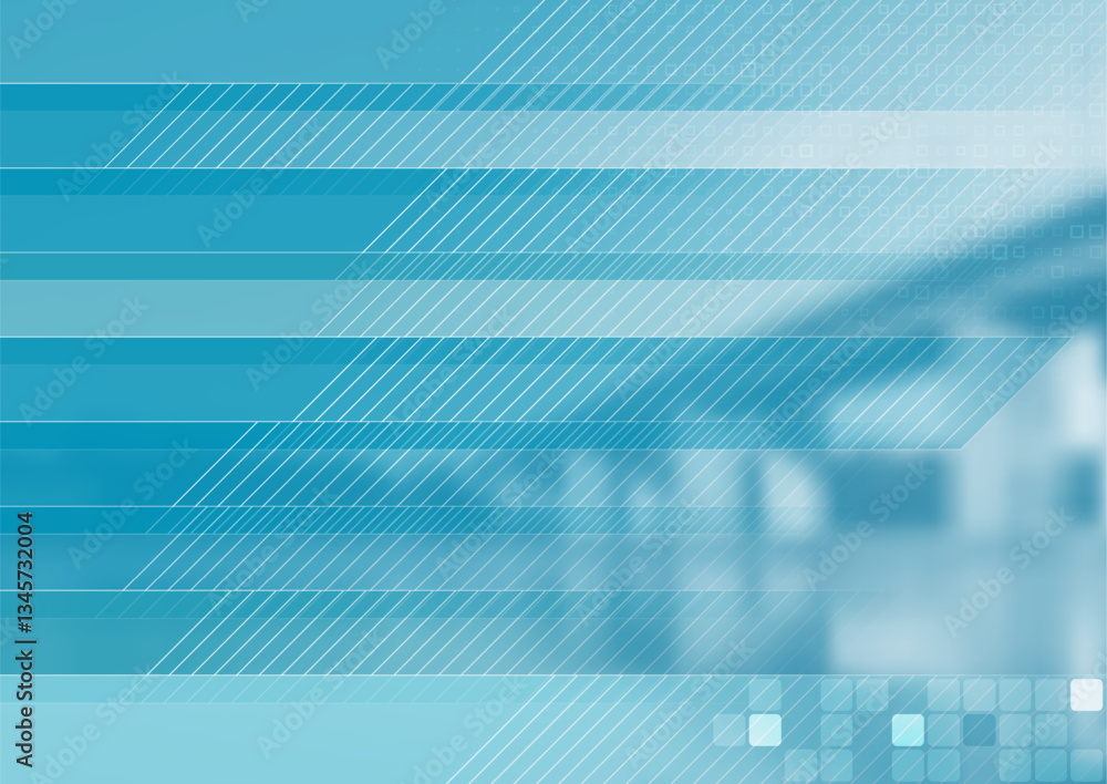 Poster tech abstract background with blue geometric stripes and white lines. vector futuristic design