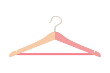 A pink wooden hanger with a white hook on a white background
