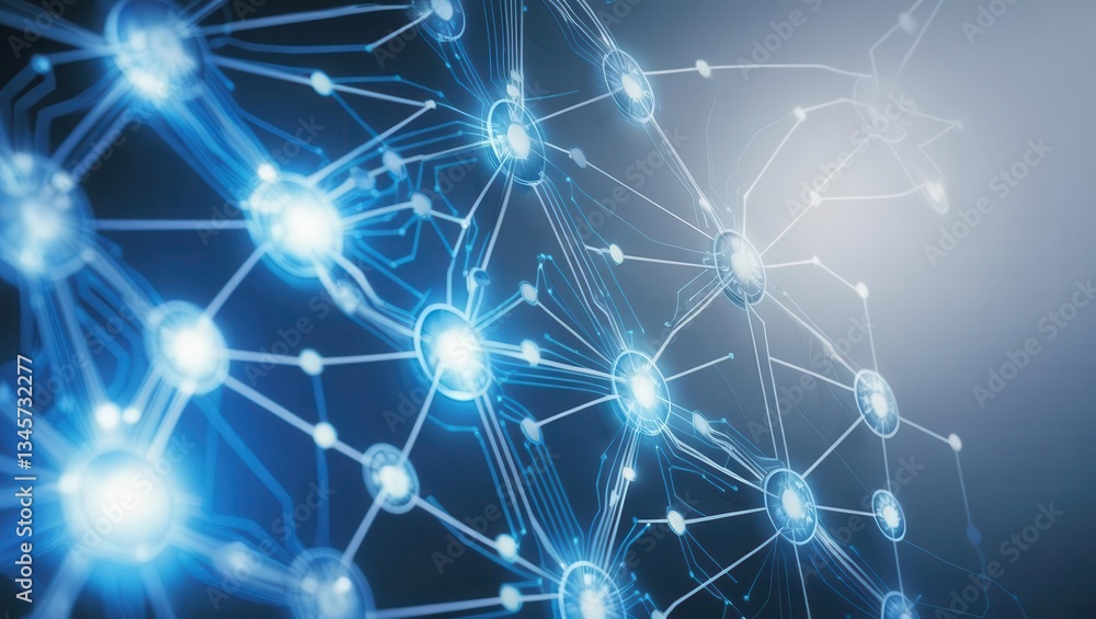 Poster abstract blue network design with interconnected white dots representing digital connectivity