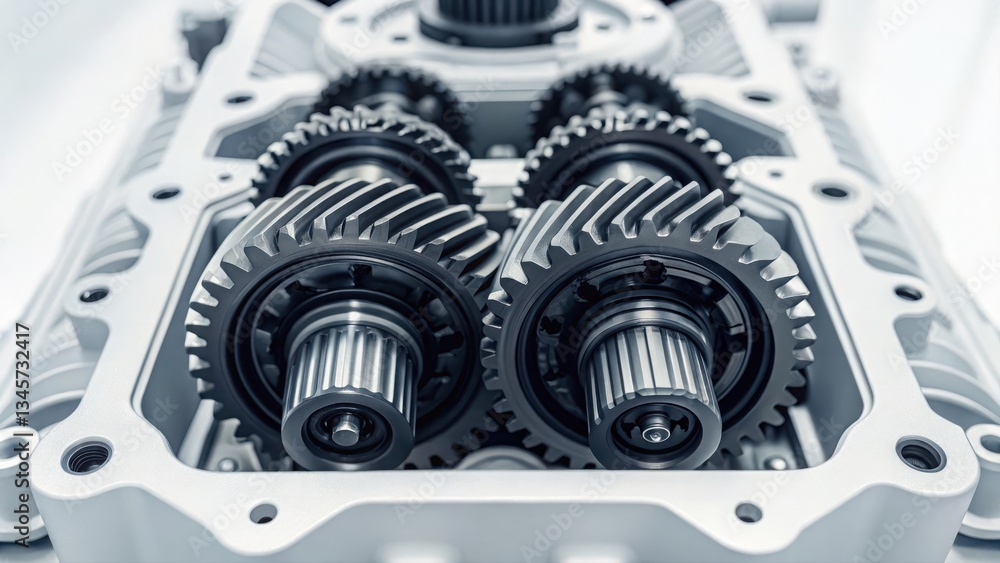 Poster advanced automation engine with transmission and gears representing streamlined technology