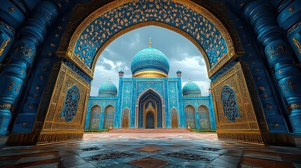 Obraz premium Blue Mosque Gateway, Central Asian Architecture