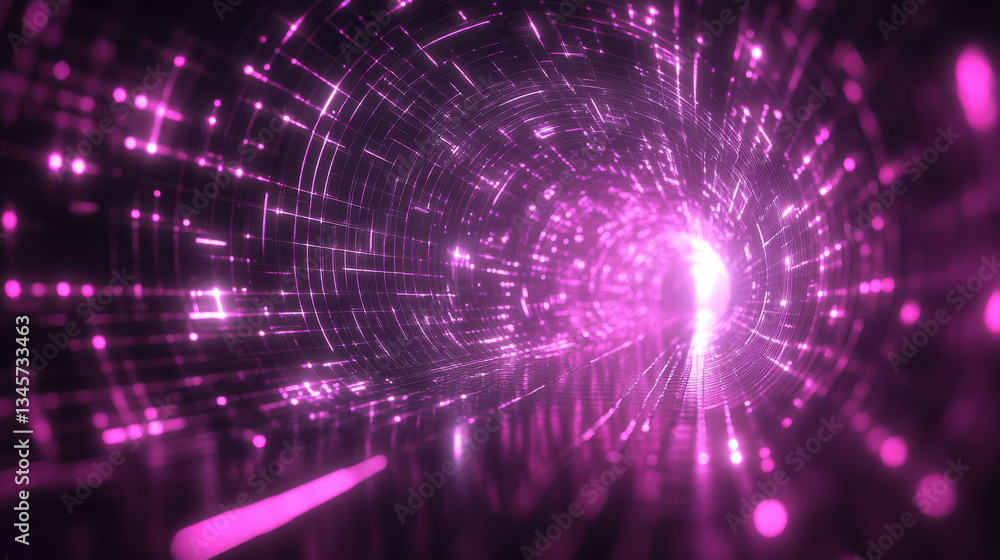 Poster abstract background of vibrant tunnel of pink light with glowing lines and patterns creates mesmeriz