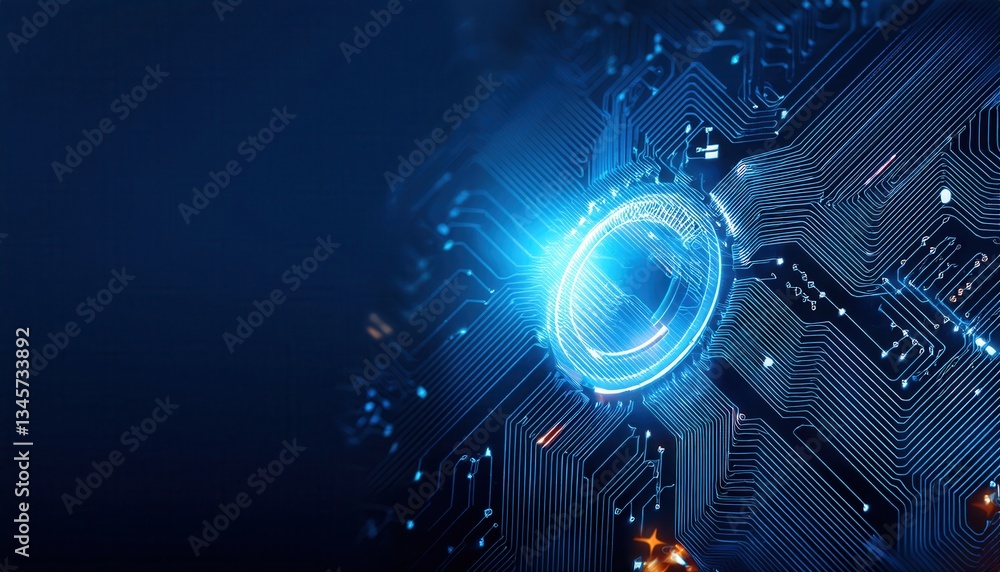 Aufkleber circuit board featuring a brilliant glowing light within advanced ai powered automation technology