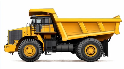 Yellow dump truck, side profile, isolated, construction, transportation