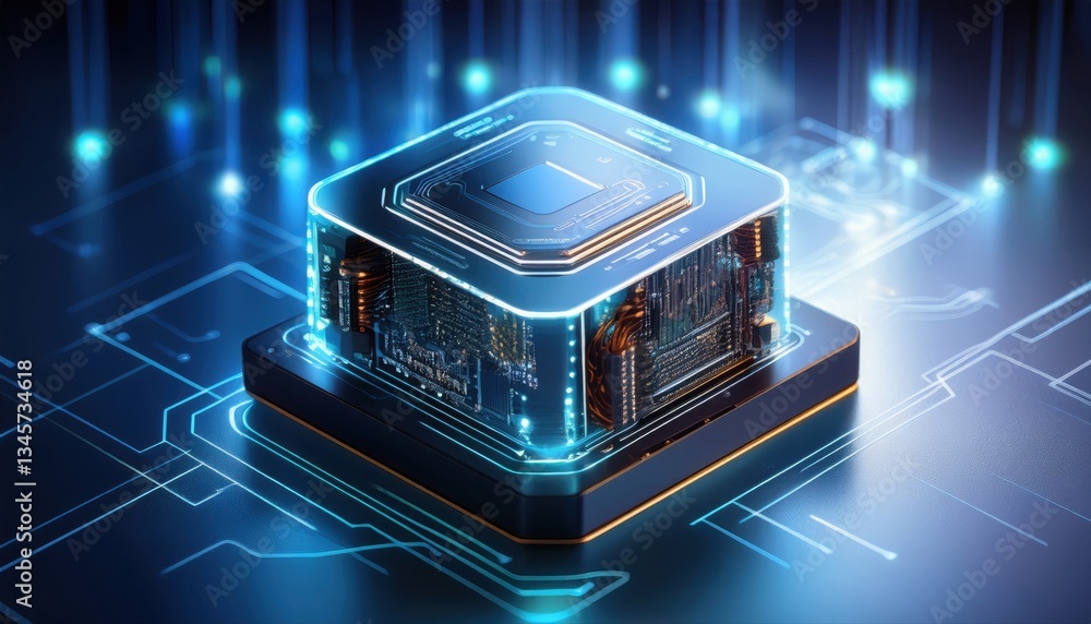 Poster sleek microprocessor designed for ai powered automation with compact design and digital network visu