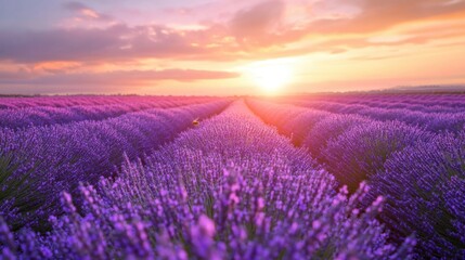 Fototapeta premium Lavender Field Sunset Glow