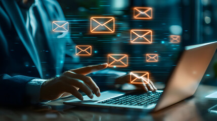 Businessman using a laptop for work and communication