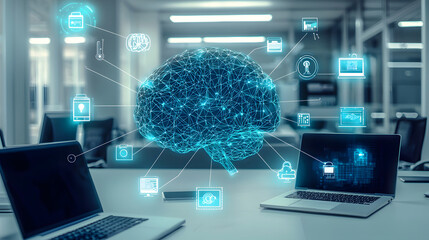 The concept of global computer network connectivity through digital communication and technology, resembling the structure of a brain