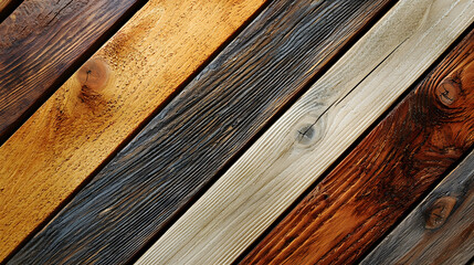 Wood surface with natural grain patterns and texture, featuring a variety of wood grains and colors