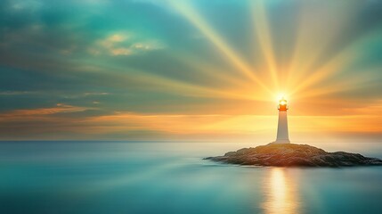 Coastal lighthouse sunset beam hope ocean calm