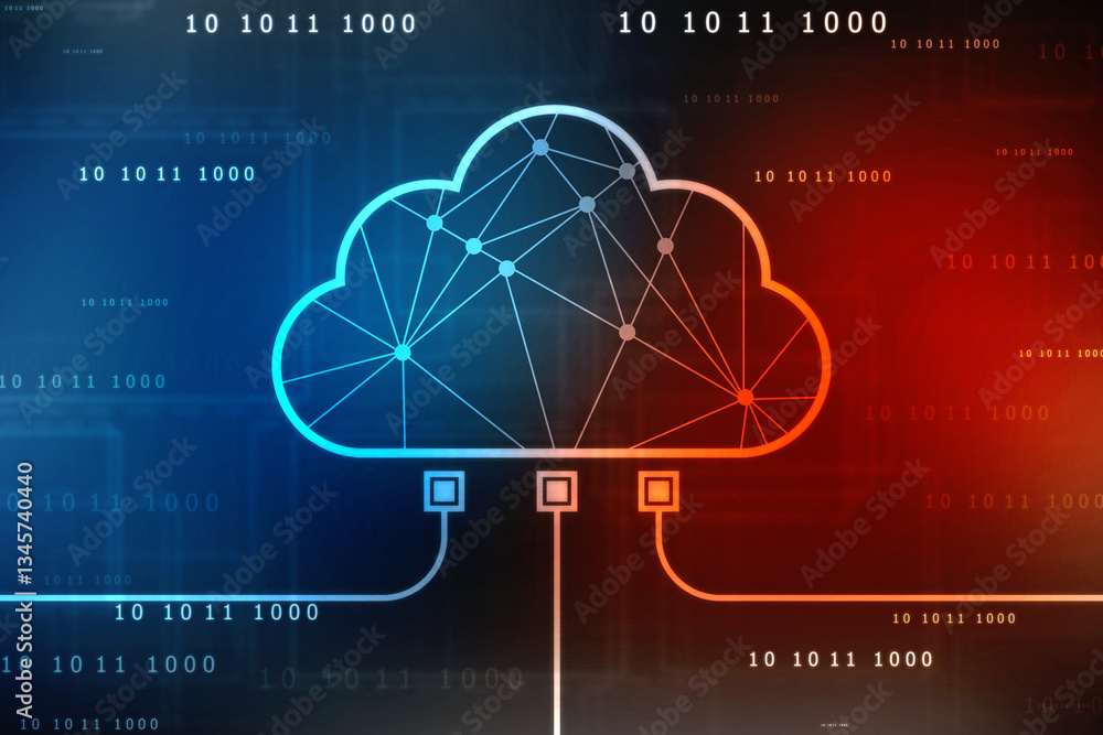 Poster 2d illustration of cloud computing, cloud computing concept, cloud computing concept. abstract cloud