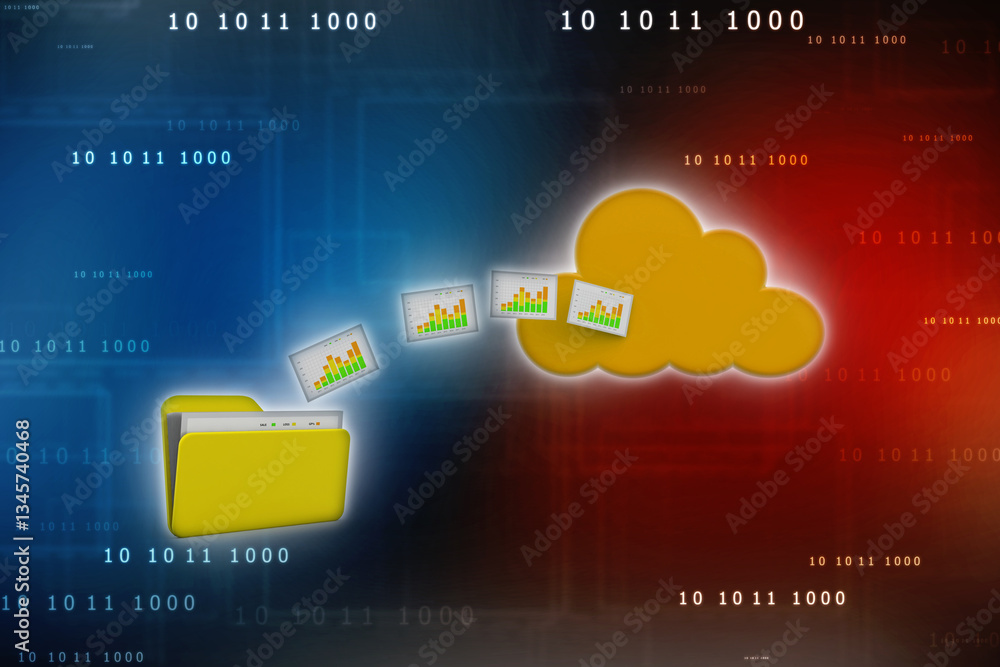 Poster 3d rendering cloud computing concept, cloud internet technology concept background, cloud computing 