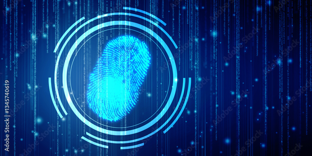Poster abstract security system concept with fingerprint on technology background, fingerprint scanning ide