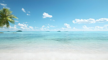 Fototapeta premium Tropical Beach Landscape With Palm Tree And Clear Ocean
