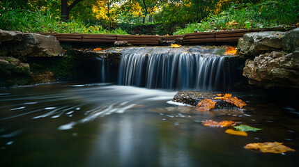 Design of a seating area on the waterfall made of wood