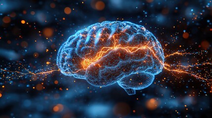 Fototapeta premium Abstract brain model, glowing neural network