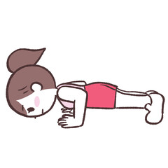 横向き腕立て伏せ中の女性イラスト