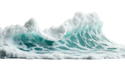 Big ocean wave breaking with foam and transparent background
