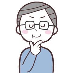 楽しい想像するメガネシニア男性イラスト