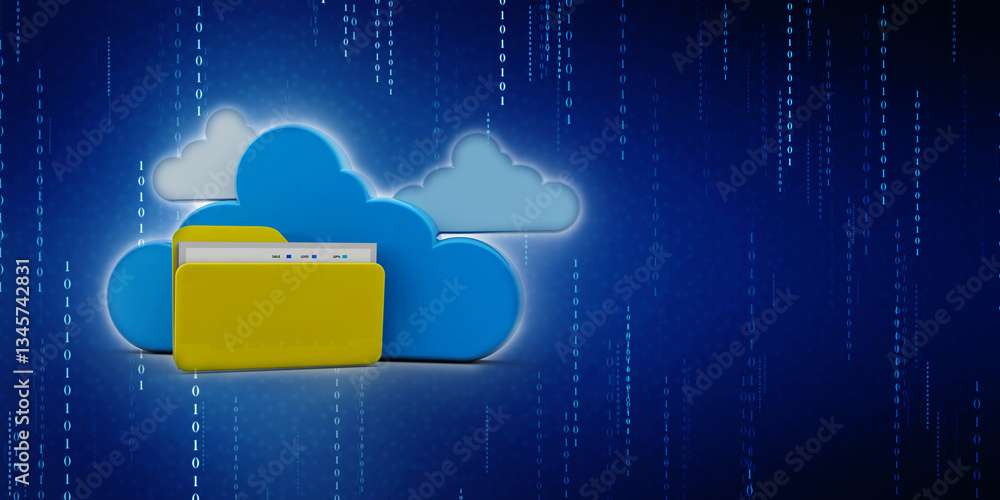Poster 3d rendering cloud computing concept, cloud internet technology concept background, cloud computing 