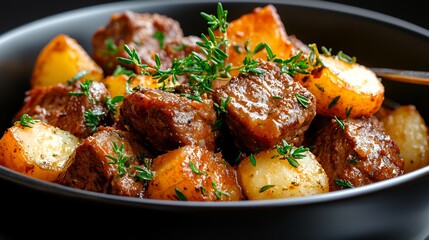 Savory Beef and Potato Dish with Fresh Herbs and Rich Gravy