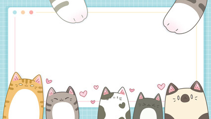 Cartoon picture frame with cat and cat paws