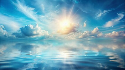 Serene Light Blue Double Exposure Abstract Art - Dreamy Sky and Water Blend