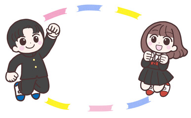 制服を着た学生がジャンプするフレーム