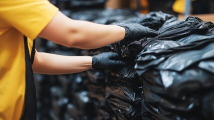 workers handling biodegradable packaging in an eco-friendly factory, focusing on zero-waste principles