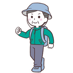 リュックを背負って歩くシニア男性イラスト