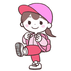 カメラ目線のリュック背負った女の子イラスト