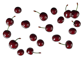 Illustration of Ripe Red Cherries on Transparent Background Showcasing Sweet Summer Fruit with Healthy Organic Ingredients and Delicious Antioxidant Rich Food for a Fresh and Juicy Refreshment