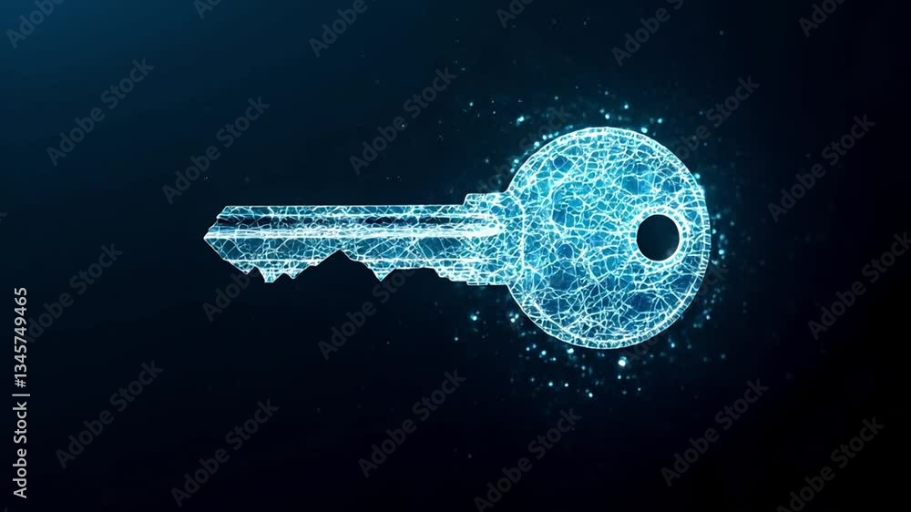 Poster glowing digital key fragmented technology representing data encryption and security