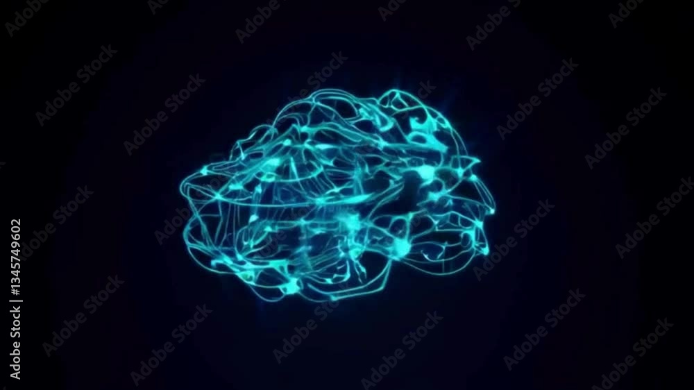 Poster glowing neural network interconnected nodes and light trails representing artificial intelligence