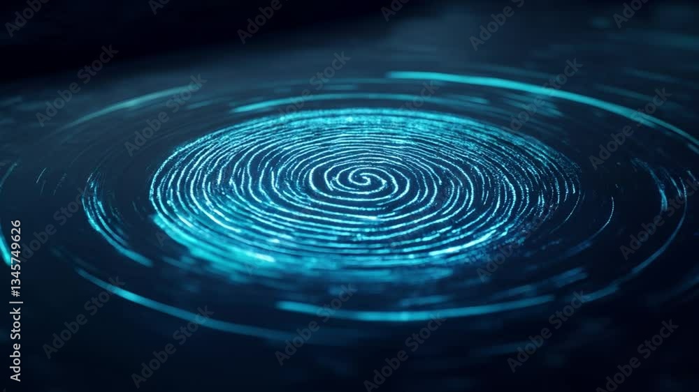 Poster mesmerizing glowing blue spiral pattern creates digital vortex and depth in motion