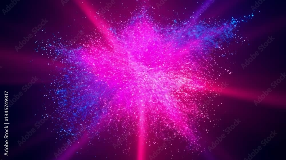 Poster vibrant explosion of neon digital particles dispersing in slow motion dynamic backdrop experience