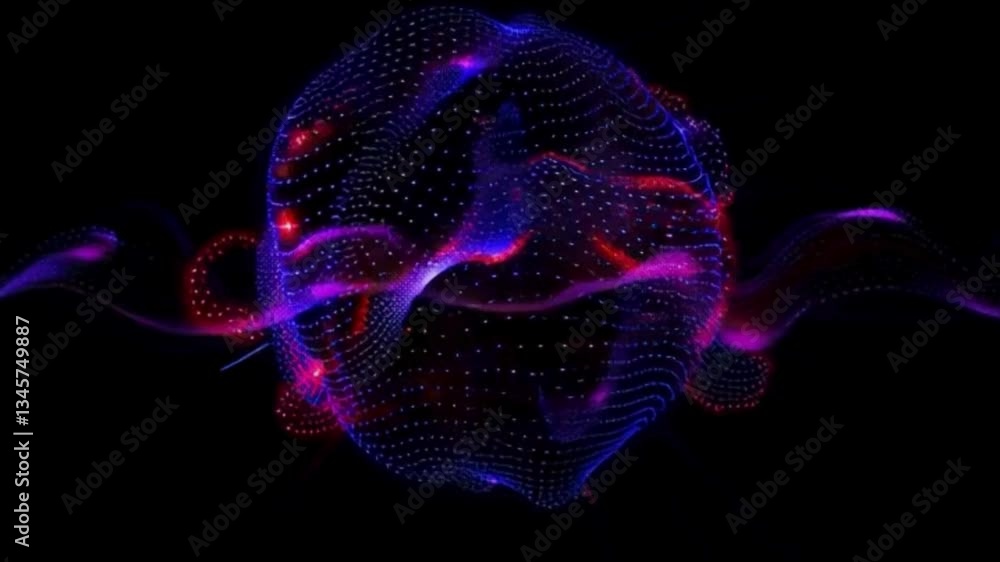 Poster vibrant abstract visualization of glowing sphere filled with colorful dots representing technology