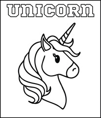 Cute Black and White Unicorn Coloring Page