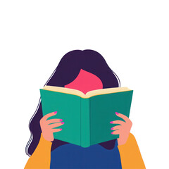 girl reading a book flat design illustration isolated on transparent background