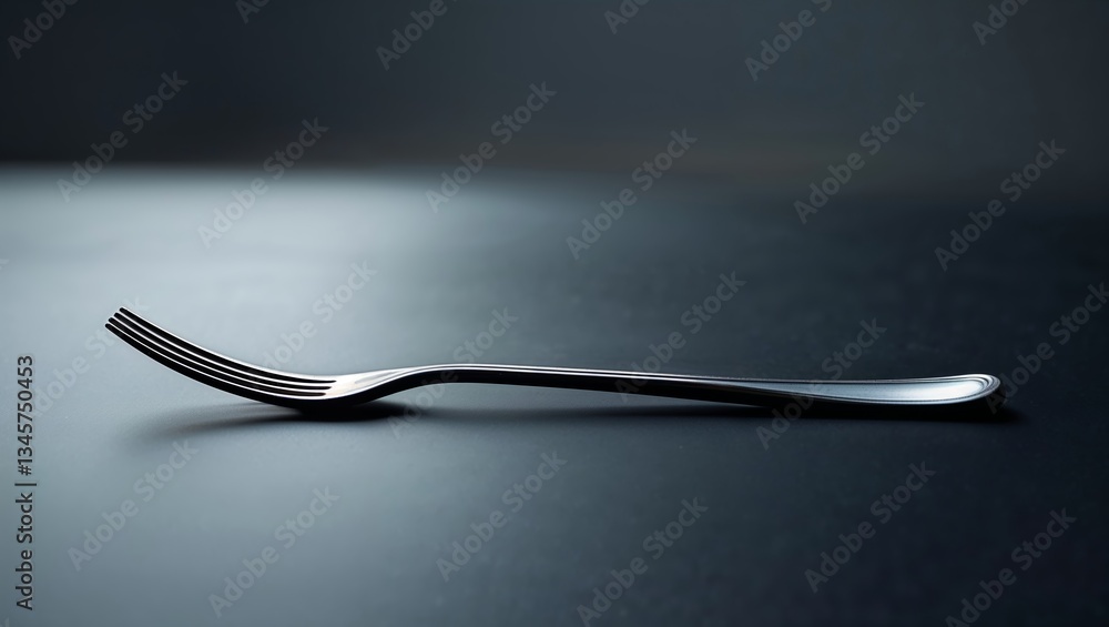 Poster minimalist silver fork resting on a dark surface softly illuminated from the side