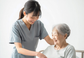 Fototapeta premium Elderly care professional offering emotional and medical support to a senior citizen