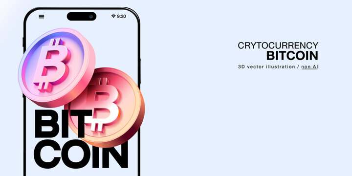 Cripto currency, Bitcoin Crypto on Mobile.Bitcoin currency. Crypto coin with growth graph. International stock exchange. Bitcoin uptrend. 3D vector illustration