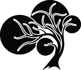 Root Of The Tree logo illustration. Vector silhouette of a tree, green forestry strong root tree logo, High detail illustration of an old olive tree, hand drawn, vector