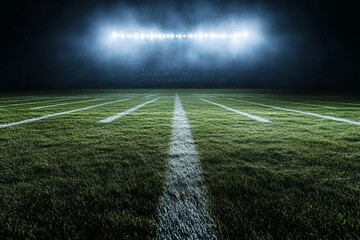 Obraz premium Green soccer field with white boundary lines and goal areas