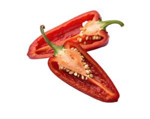Aleppo pepper, vibrant red spice isolated on white, transparent background, showcasing its rich texture and unique flavor, perfect for culinary use and spice enthusiasts