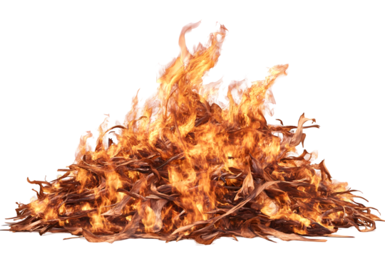 Transparent Background Illustration of a Fiery Bonfire with Intense Flames Burning Wood Emitting Heat Energy Ideal for Graphic Design Elements and Campfire Warmth with Blazing Orange and Red Glow