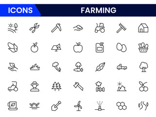 Farming, agriculture, ecology, plantation, recyclable, clean, science, agronomy, stroke. Vector illustration