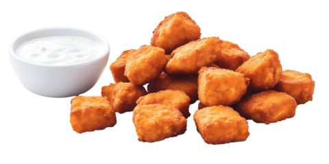 Transparent Background Photo of Golden Fried Cheese Curds Served with White Ranch Bowl Perfect Snack Food Appetizer and Side Dish