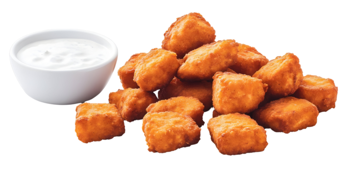 Transparent Background Photo of Golden Fried Cheese Curds Served with White Ranch Bowl Perfect Snack Food Appetizer and Side Dish